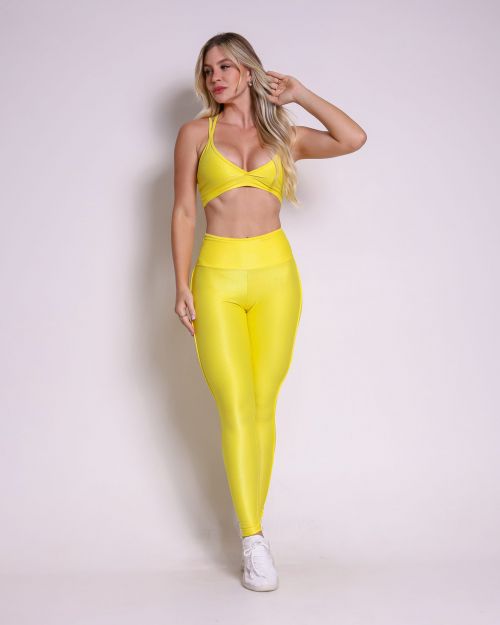 Conjunto Calça Legging Empina Vivo Cós Reto Compressão + Top Vivi