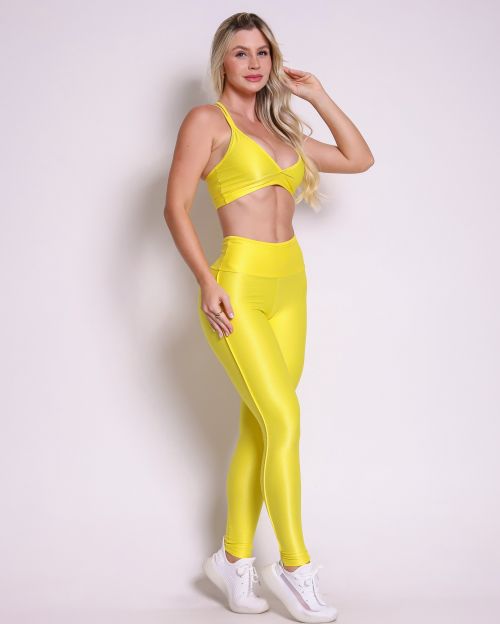 Conjunto Calça Legging Empina Vivo Cós Reto Compressão + Top Vivi