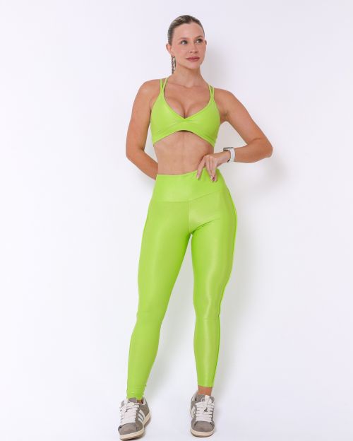 Conjunto Calça Legging Empina Vivo Cós Reto Compressão + Top Vivi