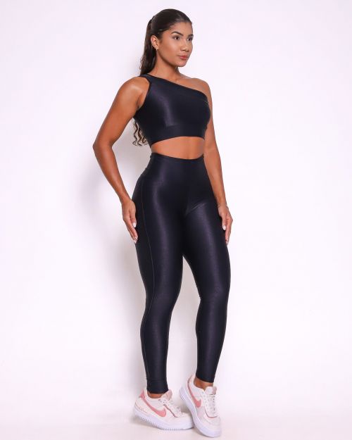 Conjunto Calça Legging Empina Vivo Cós Reto Compressão + Top Paloma