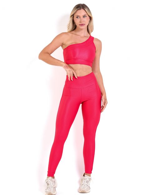 Conjunto Calça Legging Empina Vivo Cós Reto Compressão + Top Paloma