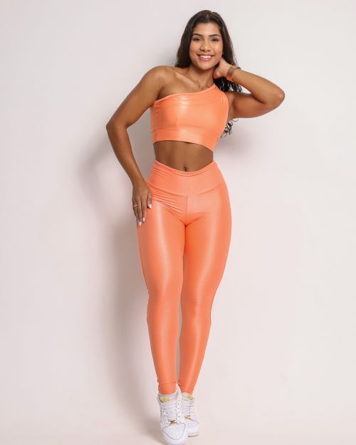Conjunto Calça Legging Empina Vivo Cós Reto Compressão + Top Paloma