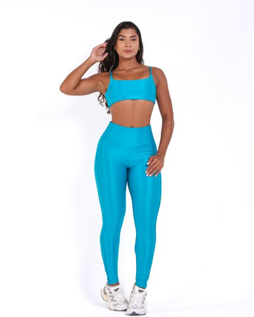 Conjunto Calça Legging Empina Vivo Cós Reto Compressão + Top Ju