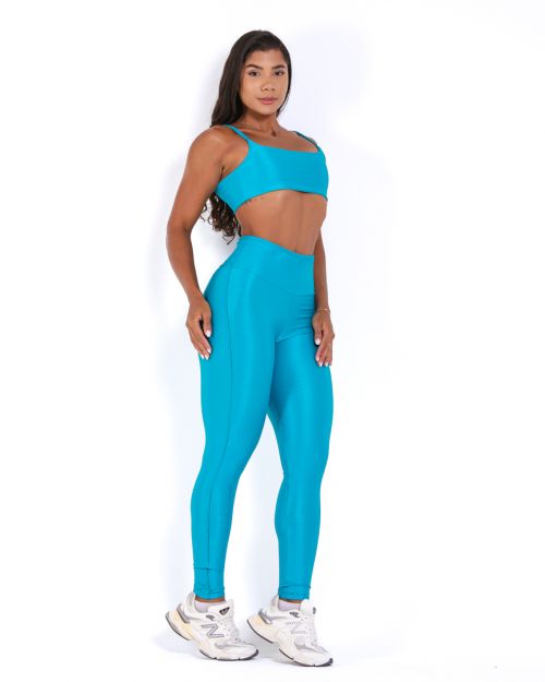 Conjunto Calça Legging Empina Vivo Cós Reto Compressão + Top Ju