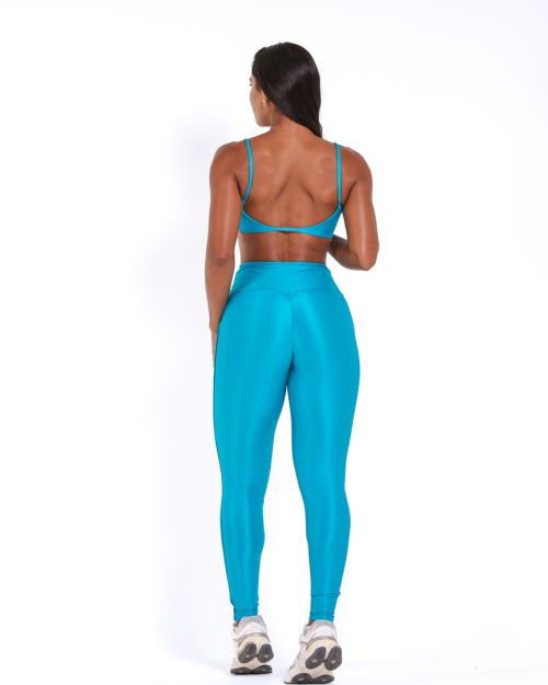 Conjunto Calça Legging Empina Vivo Cós Reto Compressão + Top Ju