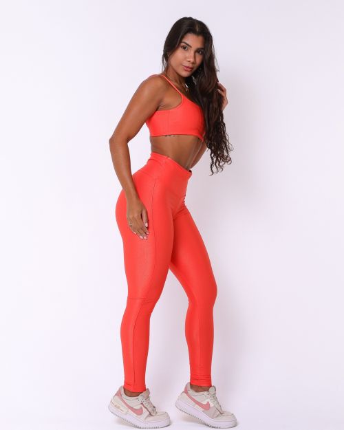 Conjunto Calça Legging Empina Vivo Cós Reto Compressão + Top Ju