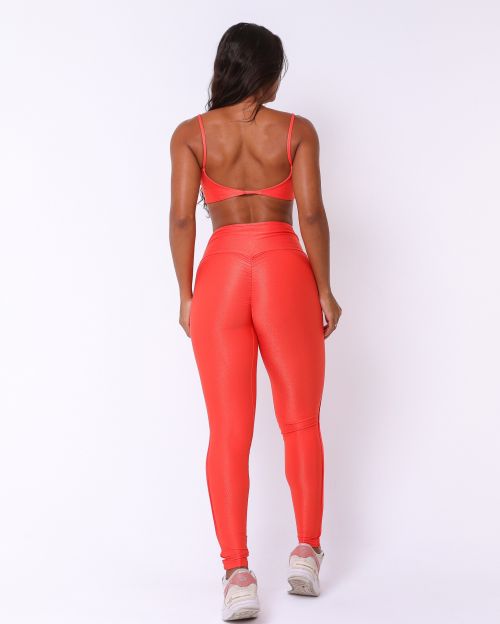 Conjunto Calça Legging Empina Vivo Cós Reto Compressão + Top Ju