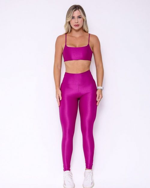 Conjunto Calça Legging Empina Vivo Cós Reto Compressão + Top Ju