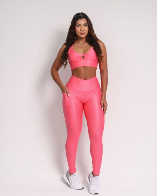 Conjunto Cal�a Legging B�sica Bolso Compress�o + Top Karol