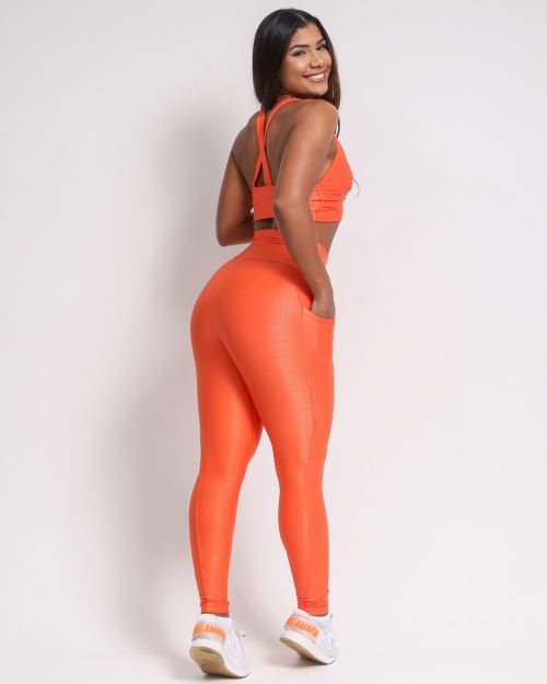 Conjunto Cal�a Legging B�sica Bolso Compress�o + Top Karol