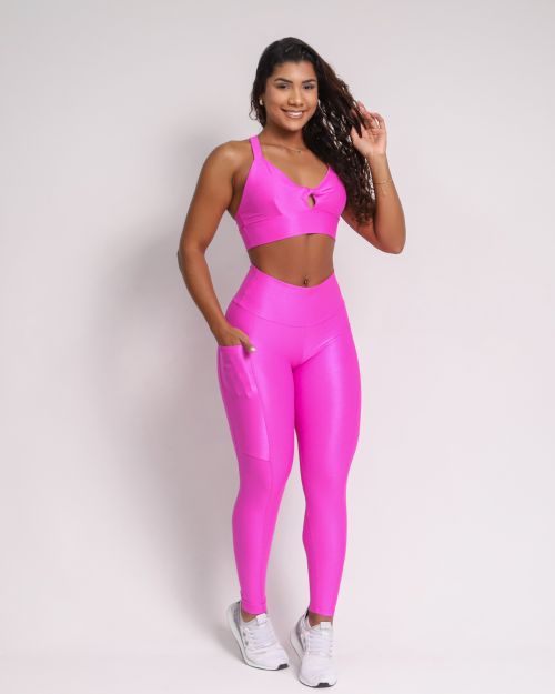 Conjunto Cal�a Legging B�sica Bolso Compress�o + Top Karol