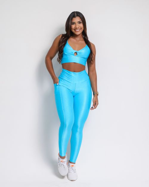 Conjunto Cal�a Legging B�sica Bolso Compress�o + Top Karol
