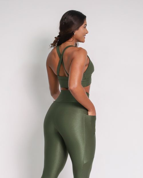 Conjunto Cal�a Legging B�sica Bolso Compress�o + Top Karol