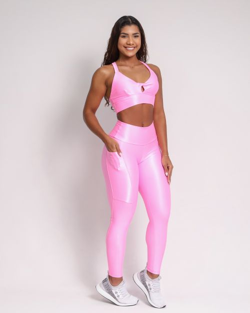Conjunto Cal�a Legging B�sica Bolso Compress�o + Top Karol