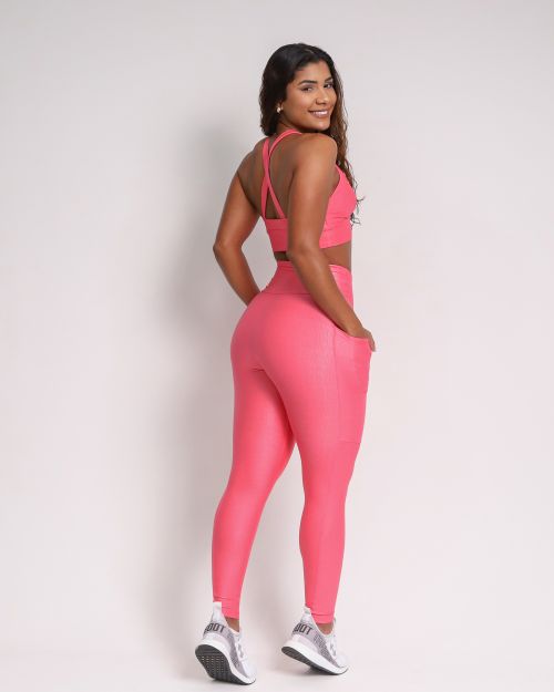 Conjunto Cal�a Legging B�sica Bolso Compress�o + Top Karol