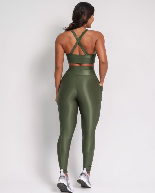 Conjunto Cal�a Legging B�sica Bolso Compress�o + Top Karol
