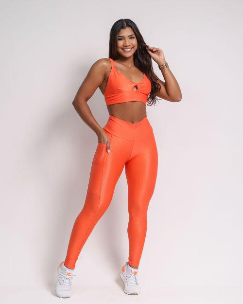 Conjunto Cal�a Legging B�sica Bolso Compress�o + Top Karol
