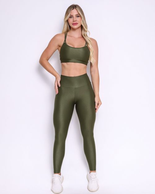 Conjunto Calça Legging Básica Compressão + Top Lu