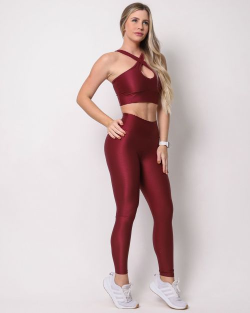 Conjunto Cal�a Legging B�sica Compress�o + Top Cruzado
