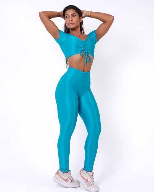 Conjunto Calça Legging Básica Compressão + Top Manguinha