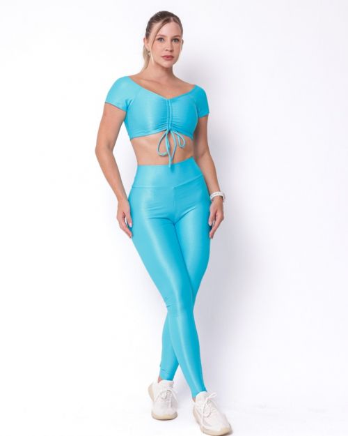 Conjunto Calça Legging Básica Compressão + Top Manguinha