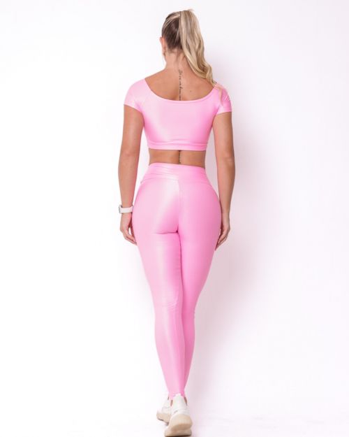 Conjunto Calça Legging Básica Compressão + Top Manguinha