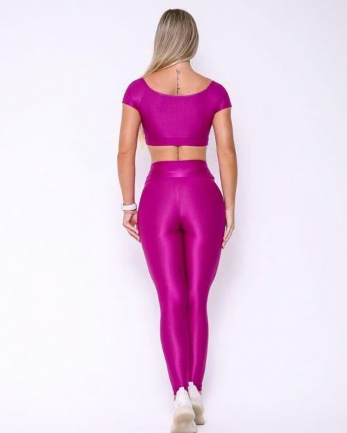 Conjunto Calça Legging Básica Compressão + Top Manguinha