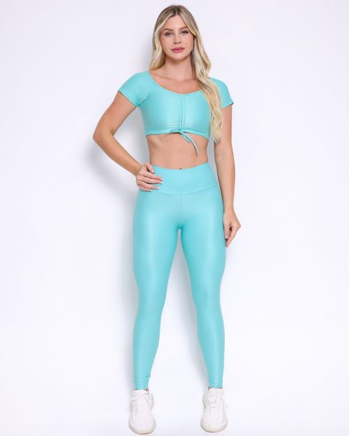 Conjunto Calça Legging Básica Compressão + Top Manguinha
