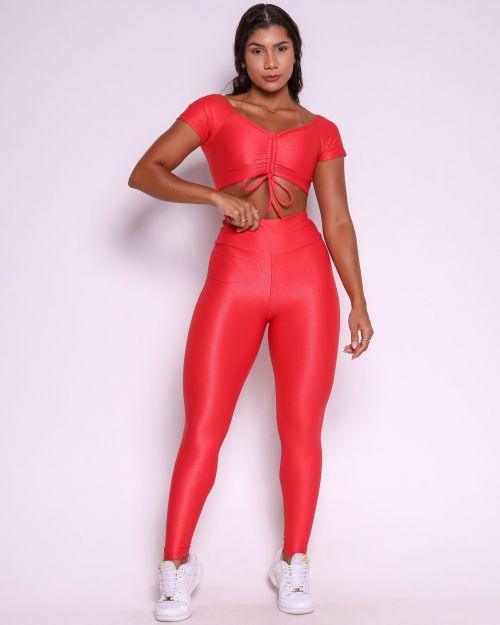 Conjunto Calça Legging Básica Compressão + Top Manguinha