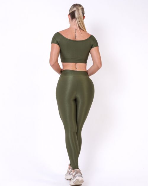 Conjunto Calça Legging Básica Compressão + Top Manguinha