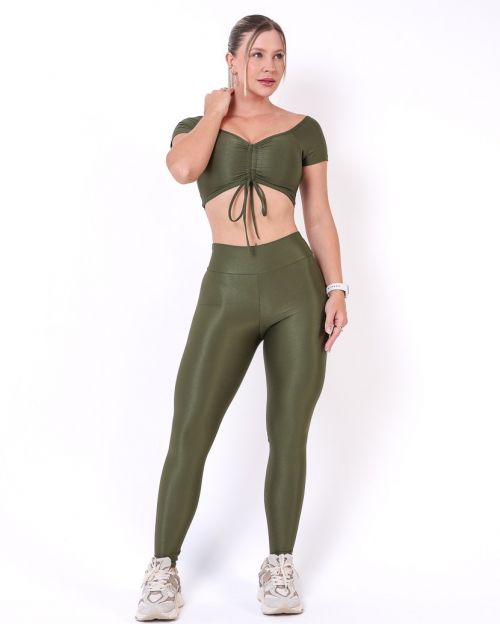 Conjunto Calça Legging Básica Compressão + Top Manguinha