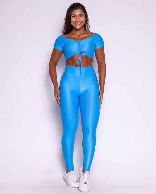 Conjunto Calça Legging Básica Compressão + Top Manguinha