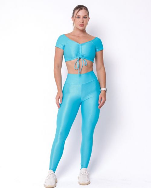 Conjunto Calça Legging Básica Compressão + Top Manguinha