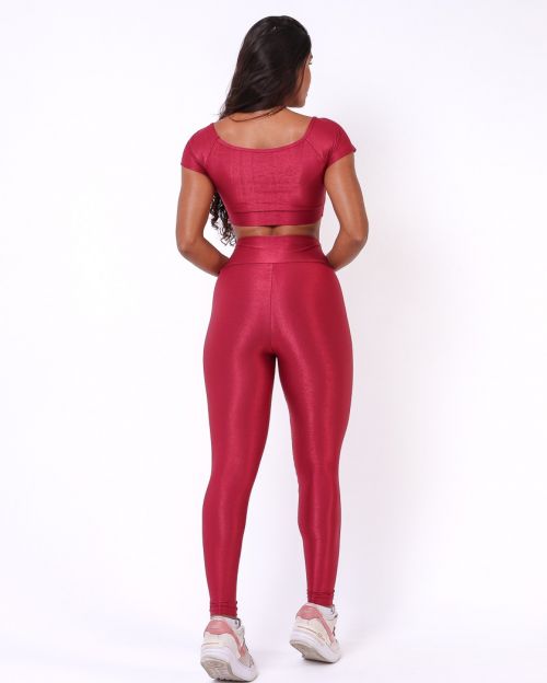 Conjunto Calça Legging Básica Compressão + Top Manguinha
