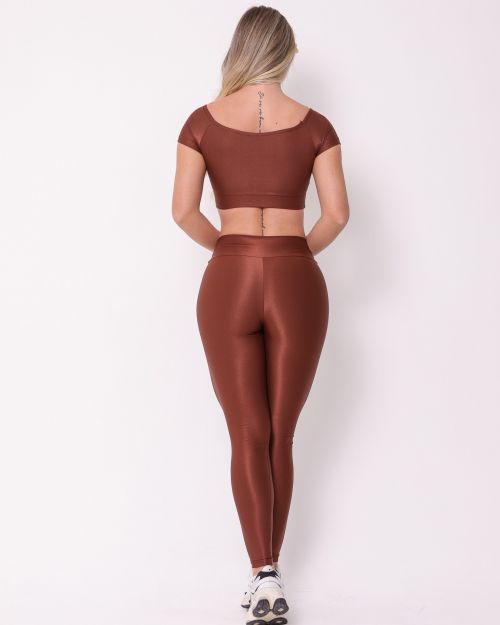 Conjunto Calça Legging Básica Compressão + Top Manguinha
