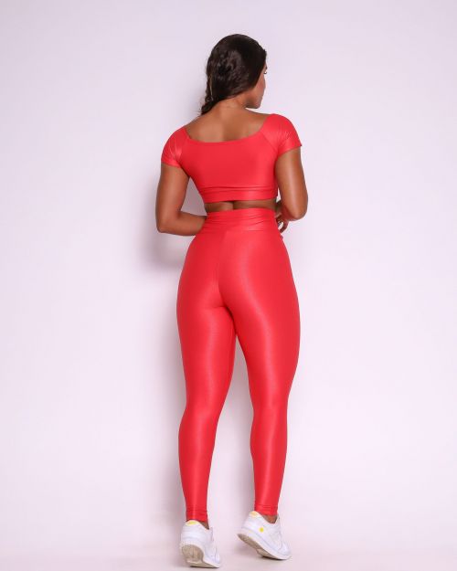 Conjunto Calça Legging Básica Compressão + Top Manguinha