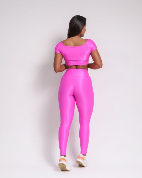 Conjunto Calça Legging Básica Compressão + Top Manguinha