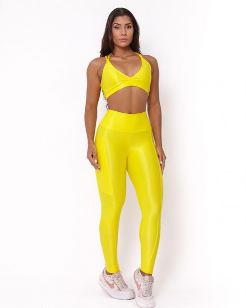 Conjunto Calça Legging Básica Bolso Compressão + Top Vivi
