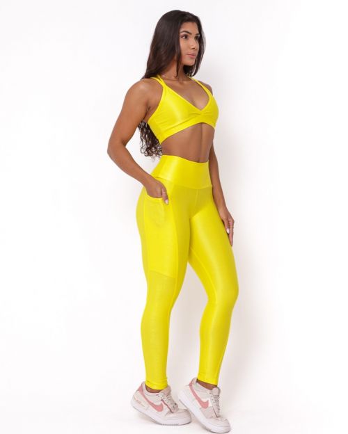 Conjunto Calça Legging Básica Bolso Compressão + Top Vivi