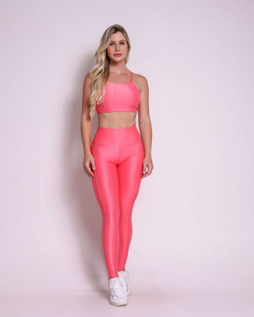 Conjunto Calça Legging Básica Bolso Compressão + Top Paula