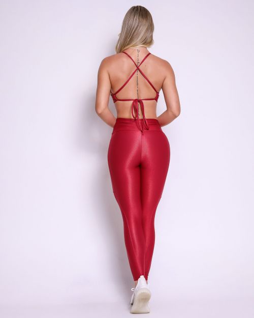Conjunto Calça Legging Básica Bolso Compressão + Top Paula