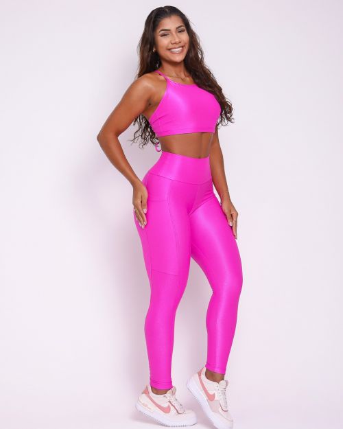 Conjunto Calça Legging Básica Bolso Compressão + Top Paula