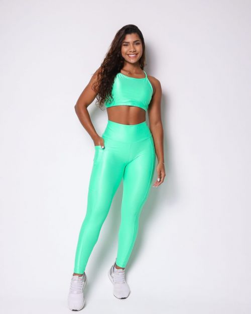 Conjunto Calça Legging Básica Bolso Compressão + Top Paula