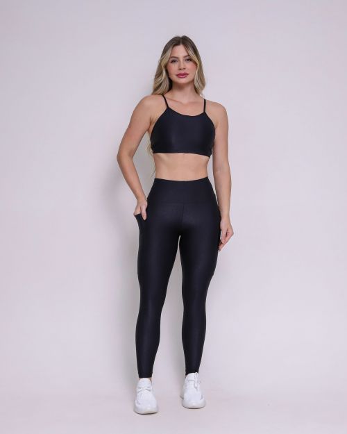 Conjunto Calça Legging Básica Bolso Compressão + Top Paula