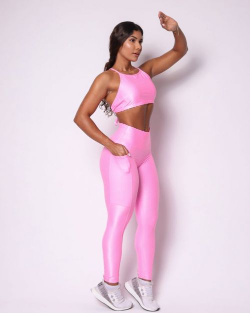 Conjunto Calça Legging Básica Bolso Compressão + Top Paula