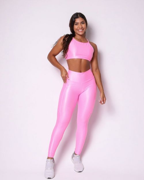 Conjunto Calça Legging Básica Bolso Compressão + Top Paula