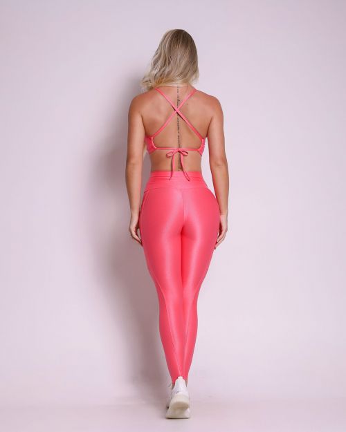 Conjunto Calça Legging Básica Bolso Compressão + Top Paula