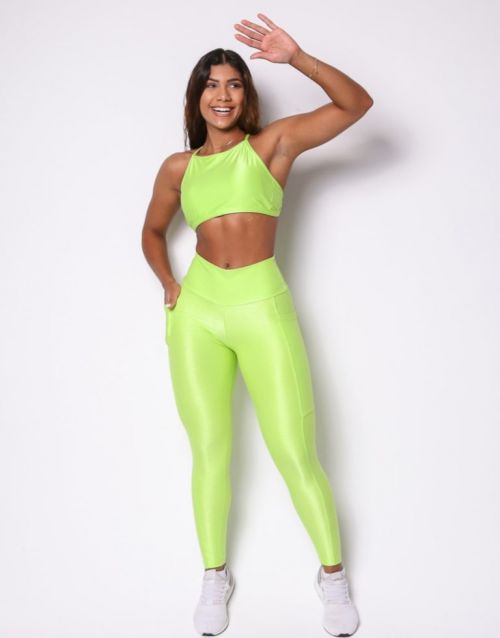 Conjunto Calça Legging Básica Bolso Compressão + Top Paula
