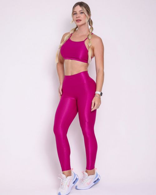 Conjunto Calça Legging Básica Bolso Compressão + Top Paula