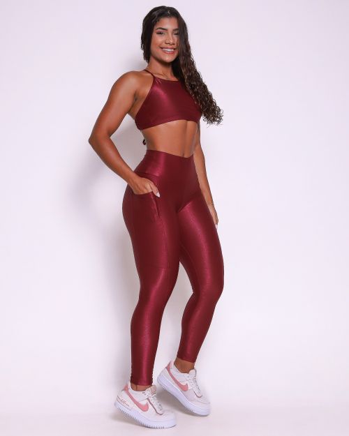 Conjunto Calça Legging Básica Bolso Compressão + Top Paula